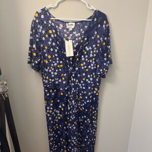 Leota Midi Dress - Navy and Yellow Floral